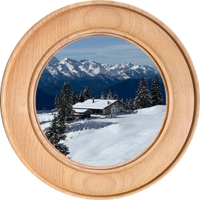 Schützenscheibe, Ehrenscheibe Berghütte im Winter