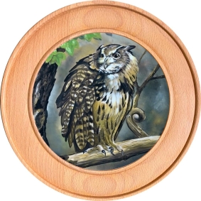 Schützenscheibe, Ehrenscheibe Uhu im Wald