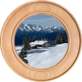 Schützenscheibe „Berghütte im Winter“ aus Holz – Ehrenscheibe mit kostenloser Beschriftung