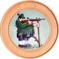 Witzige Schützenscheibe mit Jäger mit Gewehr Motiv – Ehrenscheibe aus Holz mit kostenloser Beschriftung